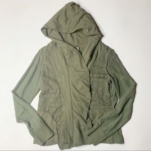 Free People olive green sweater jacket hood